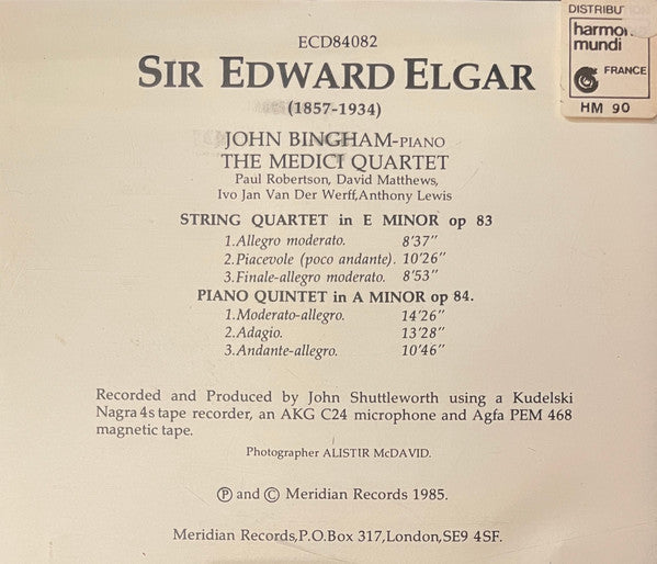 Sir Edward Elgar - John Bingham (2), The Medici Quartet : String Quartet Piano Quintet (CD, Album)