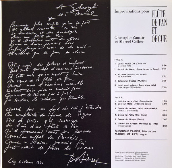 Gheorghe Zamfir et Marcel Cellier : Improvisations De Flûte De Pan Et Orgue (LP, Album)