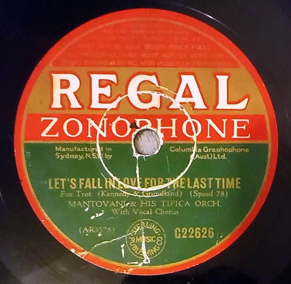 Mantovani And His Tipica Orchestra : Let's Fall In Love For The Last Time / Red Sails In The Sunset (Shellac, 10")