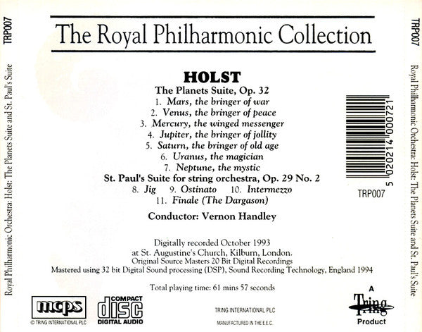 Holst* - Royal Philharmonic Orchestra Conducted By Vernon Handley, Ladies Of The Ambrosian Chorus* , Chorus Master: John McCarthy : The Planets Suite / St. Paul's Suite (CD)