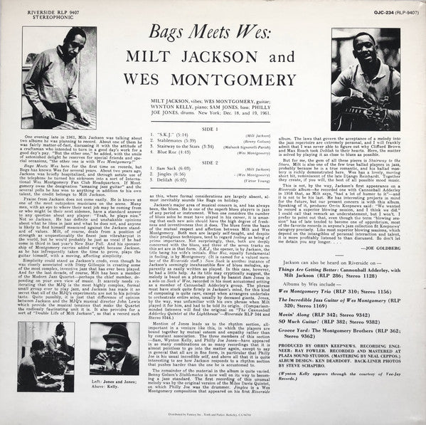 Milt Jackson And Wes Montgomery : Bags Meets Wes! (LP, Album, RE)