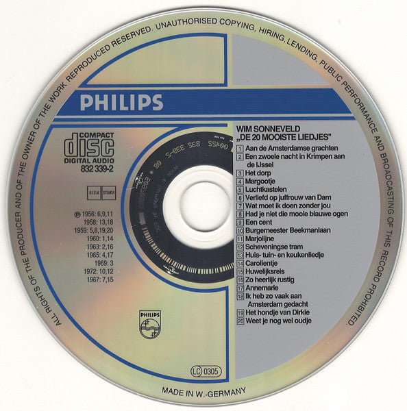 Wim Sonneveld : De 20 Mooiste Liedjes (CD, Comp, RE)
