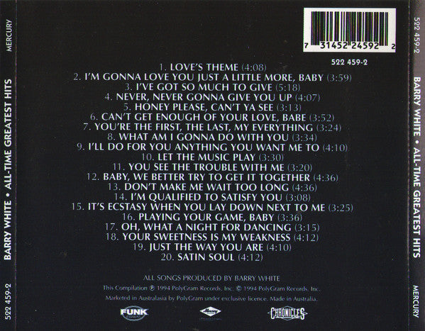 Barry White : All-Time Greatest Hits (CD, Comp)