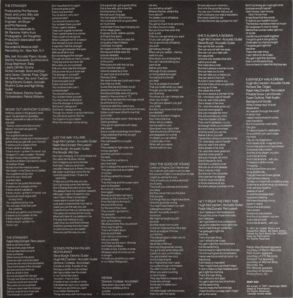 Billy Joel : The Stranger (LP, Album, RE)