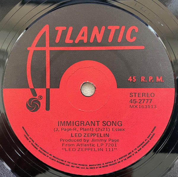Led Zeppelin : Immigrant Song (7", Single)