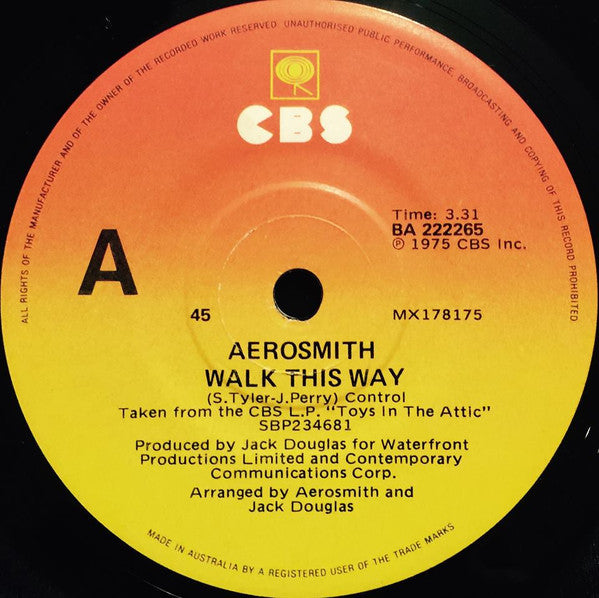 Aerosmith : Walk This Way / Uncle Salty (7", Single)