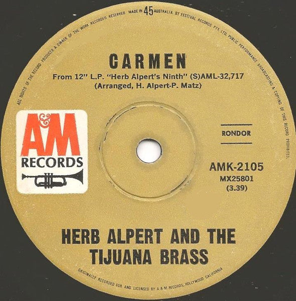 Herb Alpert & The Tijuana Brass : Carmen / My Heart Belongs To Daddy (7", Single)