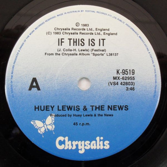 Huey Lewis & The News : If This Is It (7", Single)