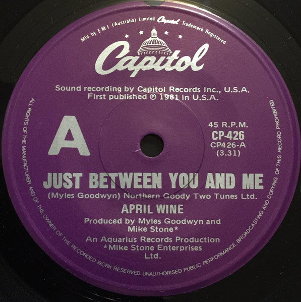 April Wine : Just Between You And Me / Big City Girls (7")