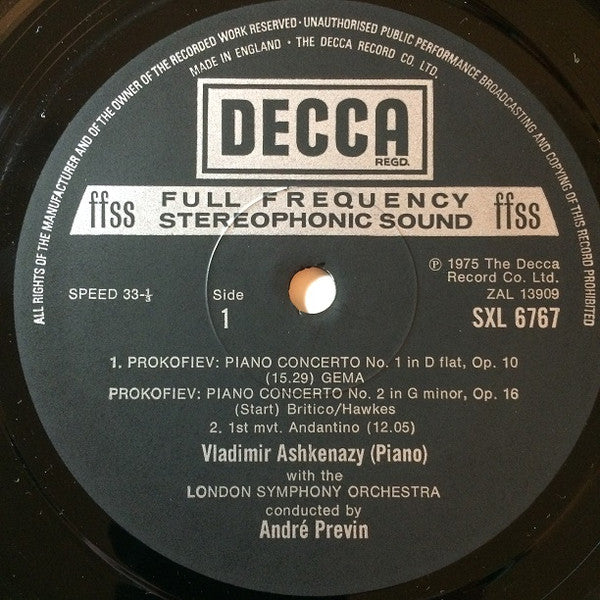 Sergei Prokofiev / Vladimir Ashkenazy / London Symphony Orchestra / André Previn : Piano Concertos 1 & 2 · Overture On Hebrew Themes (LP, Album)