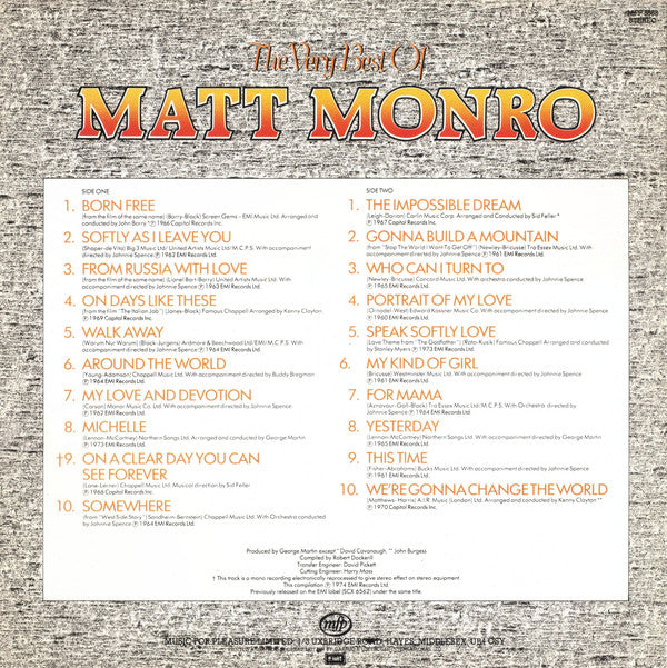 Matt Monro : The Very Best Of Matt Monro (LP, Comp, RE)