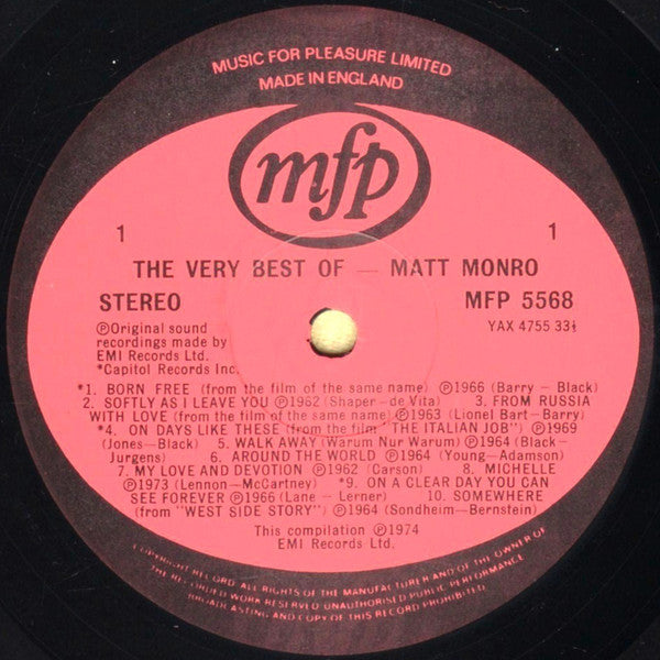 Matt Monro : The Very Best Of Matt Monro (LP, Comp, RE)