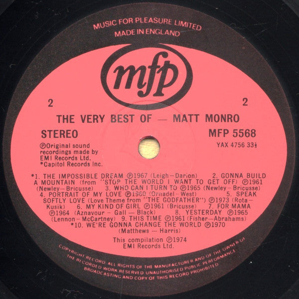 Matt Monro : The Very Best Of Matt Monro (LP, Comp, RE)