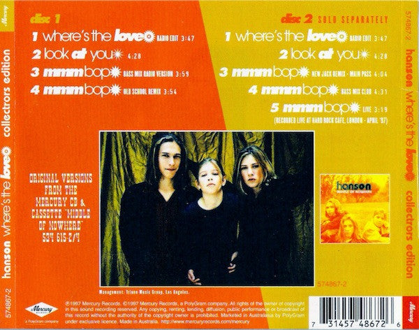 Hanson : Where's The Love (CD, Single, CD1)