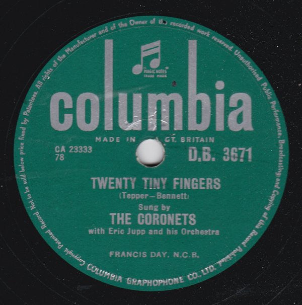 The Coronets With Eric Jupp And His Orchestra : Twenty Tiny Fingers / Meet Me On The Corner	 (Shellac, 10")