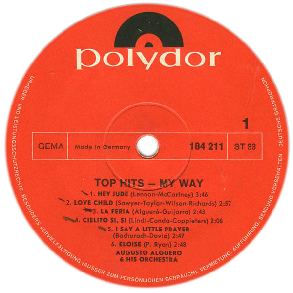 Augusto Algueró Y Su Orquesta : Top Hits - My Way (LP, Album)