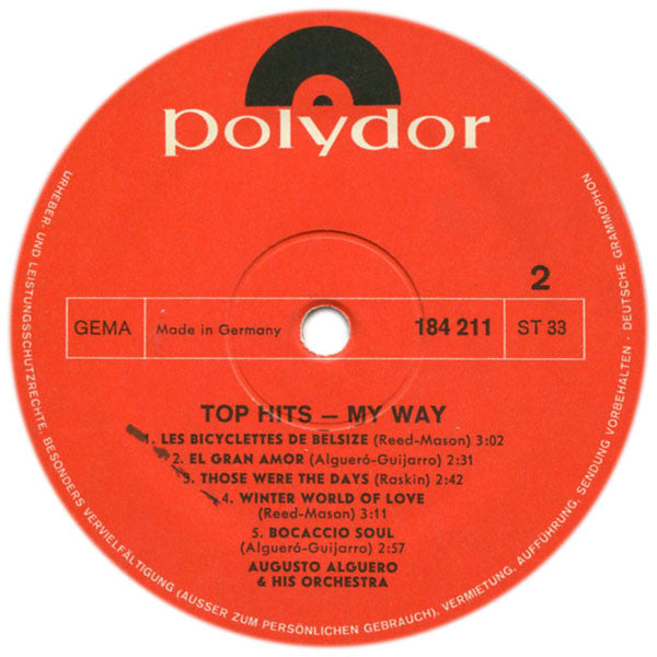 Augusto Algueró Y Su Orquesta : Top Hits - My Way (LP, Album)