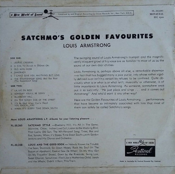 Louis Armstrong : Satchmo's Golden Favourites (LP, Mono, RE)