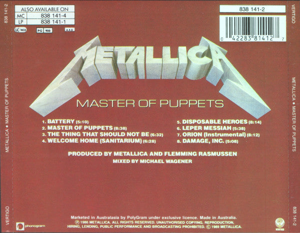 Metallica : Master Of Puppets (CD, Album, RE, SSD)