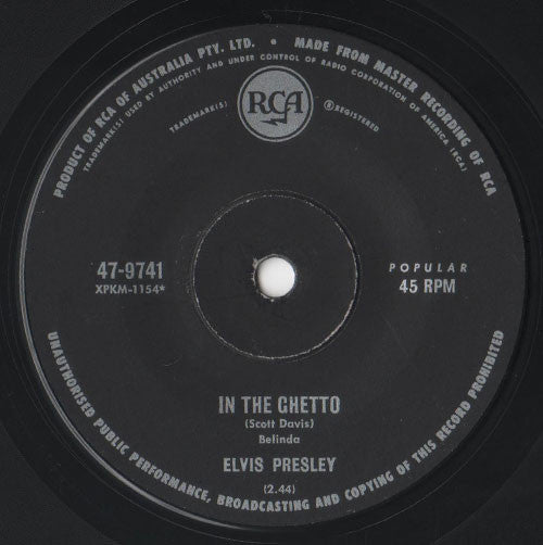 Elvis Presley : In The Ghetto / Any Day Now (7", Single)