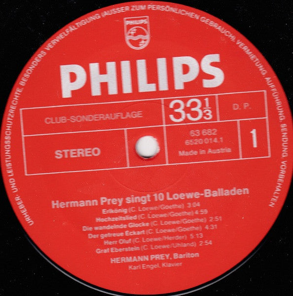 Hermann Prey / Karl Engel : 10 Loewe Balladen (LP, Club)