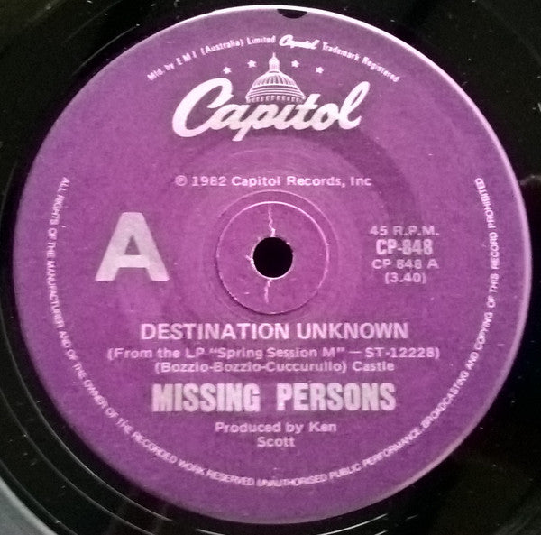 Missing Persons : Destination Unknown (7", Single)