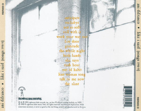 Ani DiFranco : Like I Said (Songs 1990-1991) (CD)
