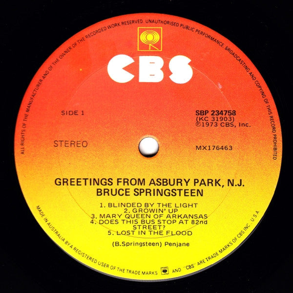 Bruce Springsteen : Greetings From Asbury Park, N.J. (LP, Album, RE)