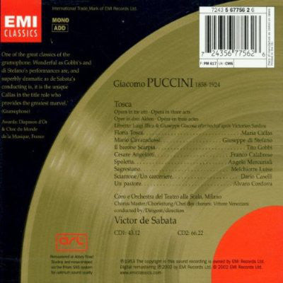 Puccini* / Victor De Sabata, Callas*, Di Stefano*, Gobbi*, Coro* e Orchestra Del Teatro Alla Scala Di Milano* : Tosca (2xCD, Album, Mono, RE, RM + Box)