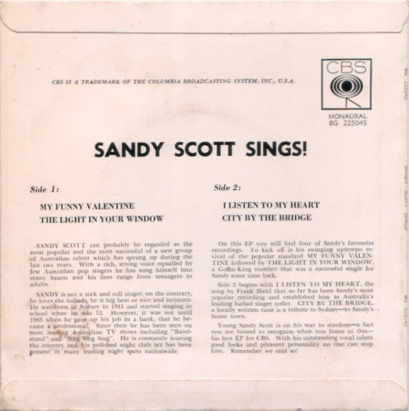 Sandy Scott (2) : Sandy Scott Sings (7", EP, Mono)