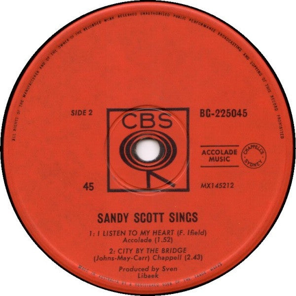 Sandy Scott (2) : Sandy Scott Sings (7", EP, Mono)