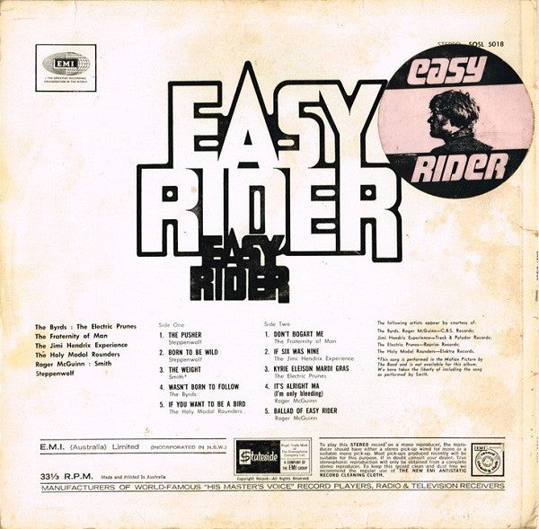 Various : Easy Rider (Songs As Performed In The Motion Picture) (LP, Comp)