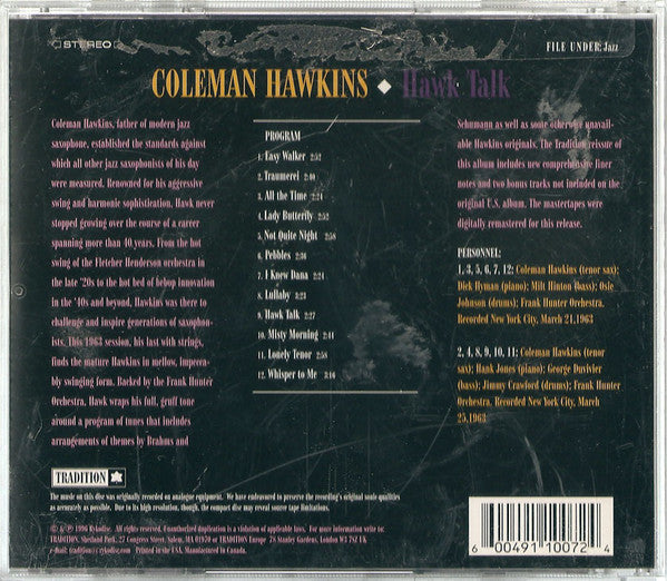 Coleman Hawkins : Hawk Talk (CD, Album)