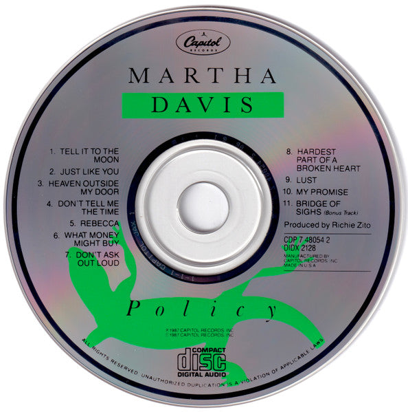 Martha Davis : Policy (CD, Album)