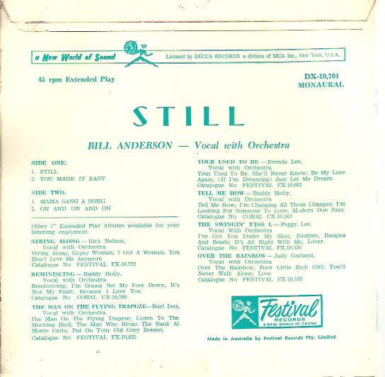 Bill Anderson (2) : Still (7", EP)