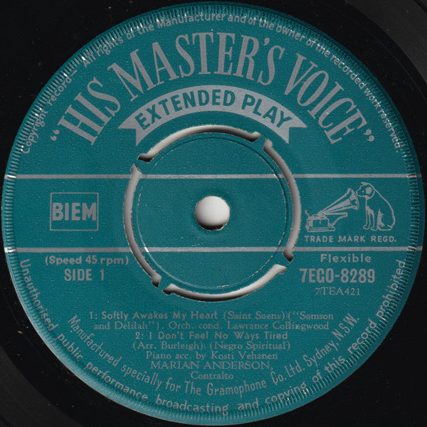 Marian Anderson : Softly Awakes My Heart And Other Melodies (7", EP, Mono)