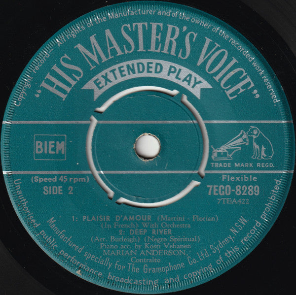 Marian Anderson : Softly Awakes My Heart And Other Melodies (7", EP, Mono)