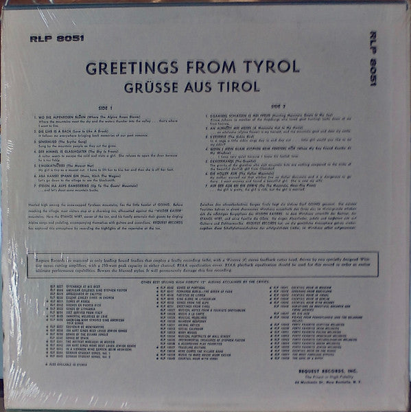 Stanglwirt Und Familie : Greetings From Tyrol - Grüsse Aus Tirol (LP, Album, Mono)