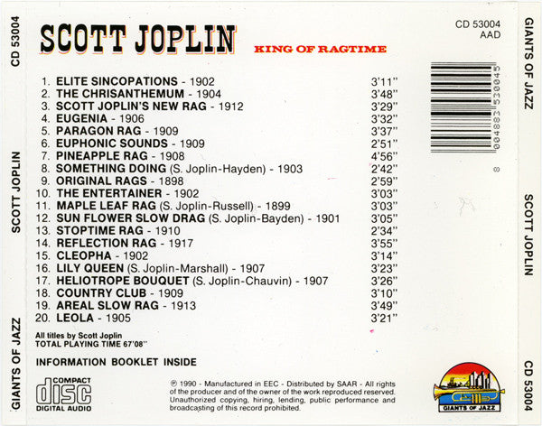 Scott Joplin : King Of Ragtime (CD, Comp, RE)