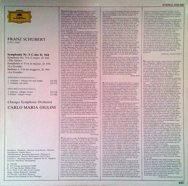 Franz Schubert, Chicago Symphony Orchestra, Carlo Maria Giulini : Symphonie Nr. 9 (LP)