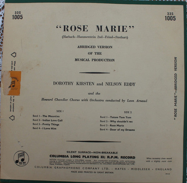 Dorothy Kirsten - Nelson Eddy With Howard Chandler Chorus With Orchestra : Rose Marie (10")