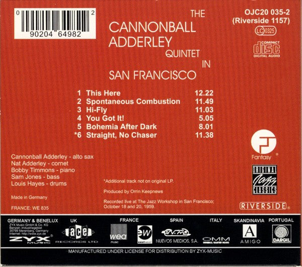 The Cannonball Adderley Quintet : In San Francisco (CD, Album, RE, RM)