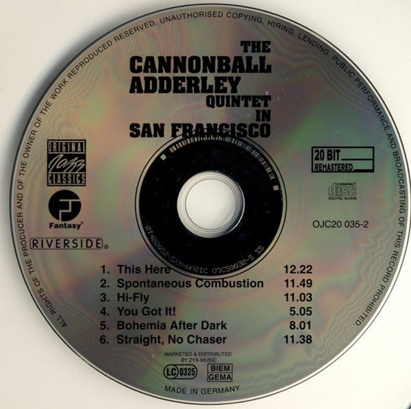 The Cannonball Adderley Quintet : In San Francisco (CD, Album, RE, RM)