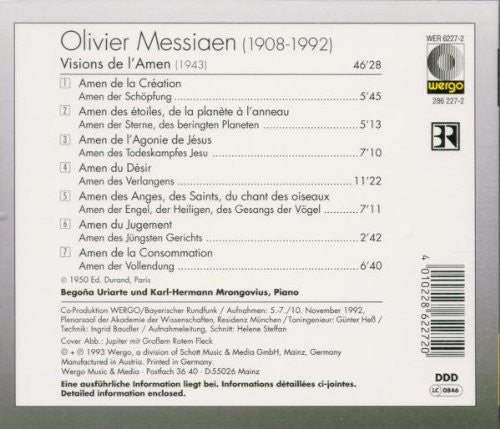 Olivier Messiaen - Begonia Uriarte Mrongovius, Karl-Hermann Mrongovius : Visions De L'Amen (CD, Album)