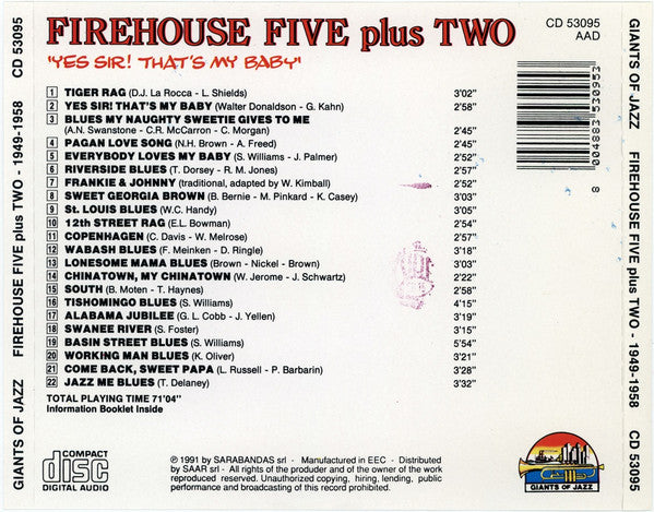 Firehouse Five Plus Two : Yes Sir! That's My Baby (CD, Comp)