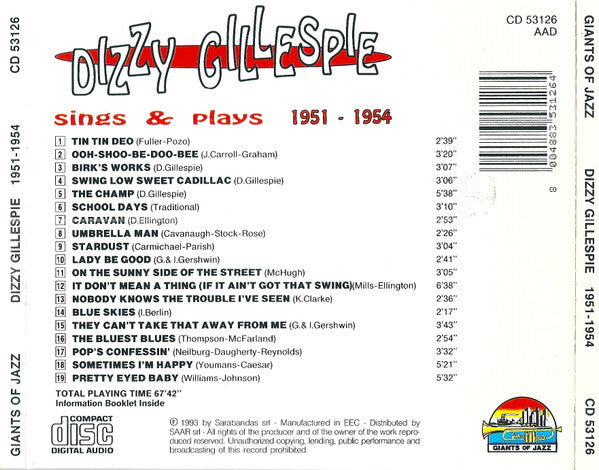 Dizzy Gillespie : Sings & Plays 1951 - 1954 (CD, Comp)