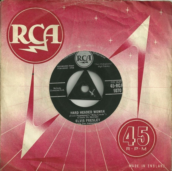 Elvis Presley With The Jordanaires : Hard Headed Woman (7", Single, Tri)