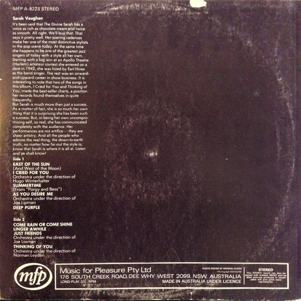 Sarah Vaughan : The Divine One (LP, Comp)