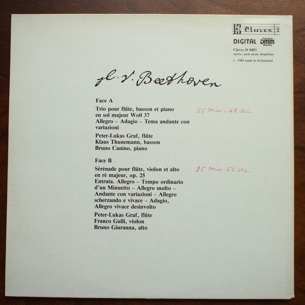 Peter-Lukas Graf, Franco Gulli, Bruno Giuranna, Klaus Thunemann, Bruno Canino : Beethoven Flötentrios (LP)