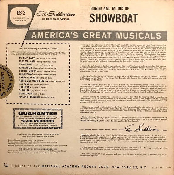Various : Ed Sullivan Presents Songs & Music Of Showboat (LP)